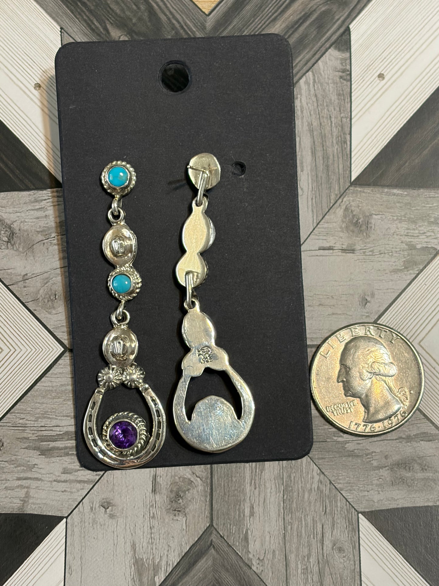 Native American - Running Bear - Turquoise & Amethyst Cowgirl Drop Earrings