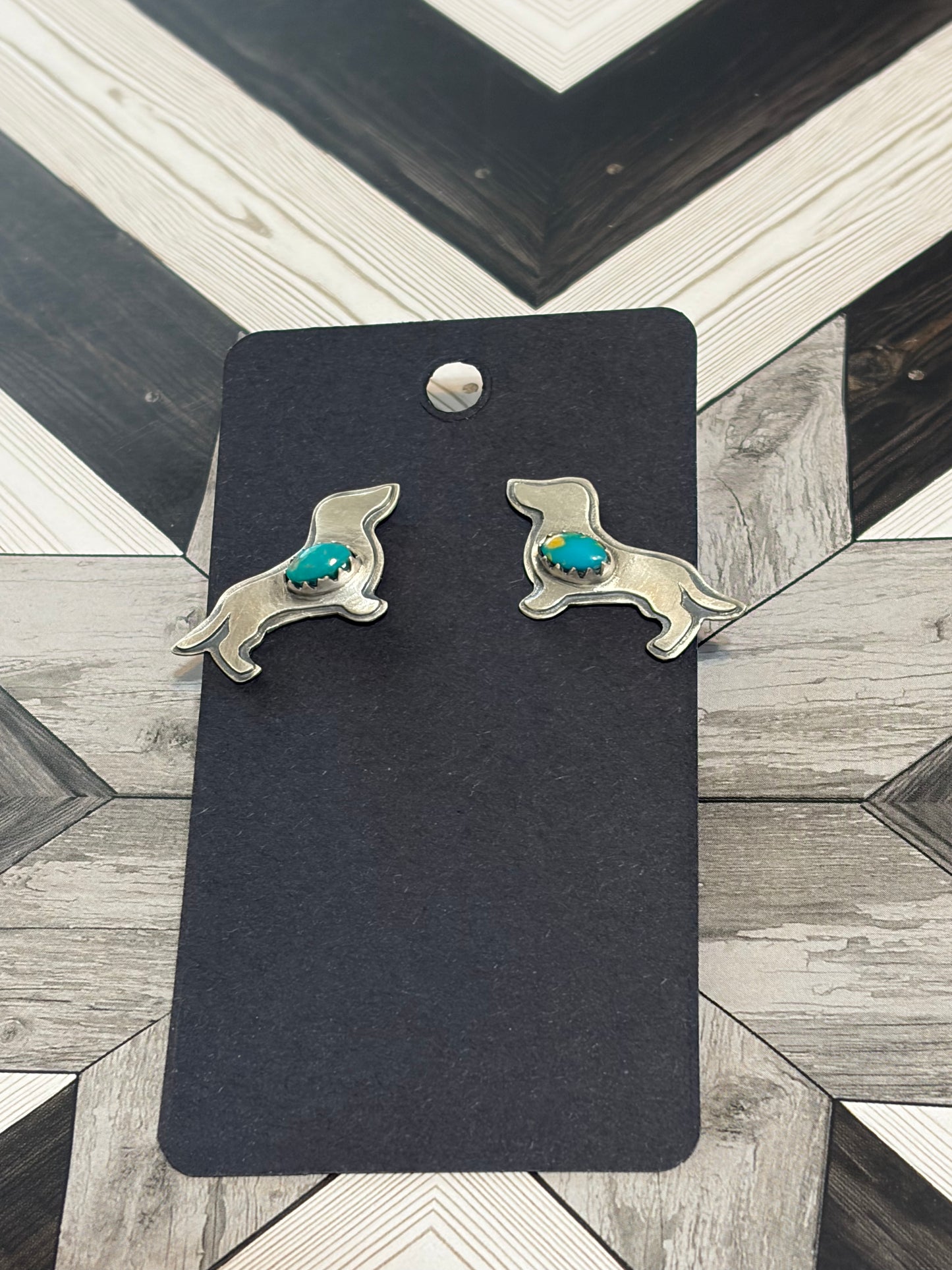 Handcrafted Kingman Turquoise Dachshund Earrings