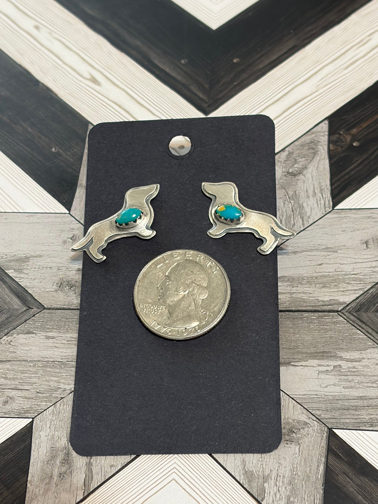 Handcrafted Kingman Turquoise Dachshund Earrings