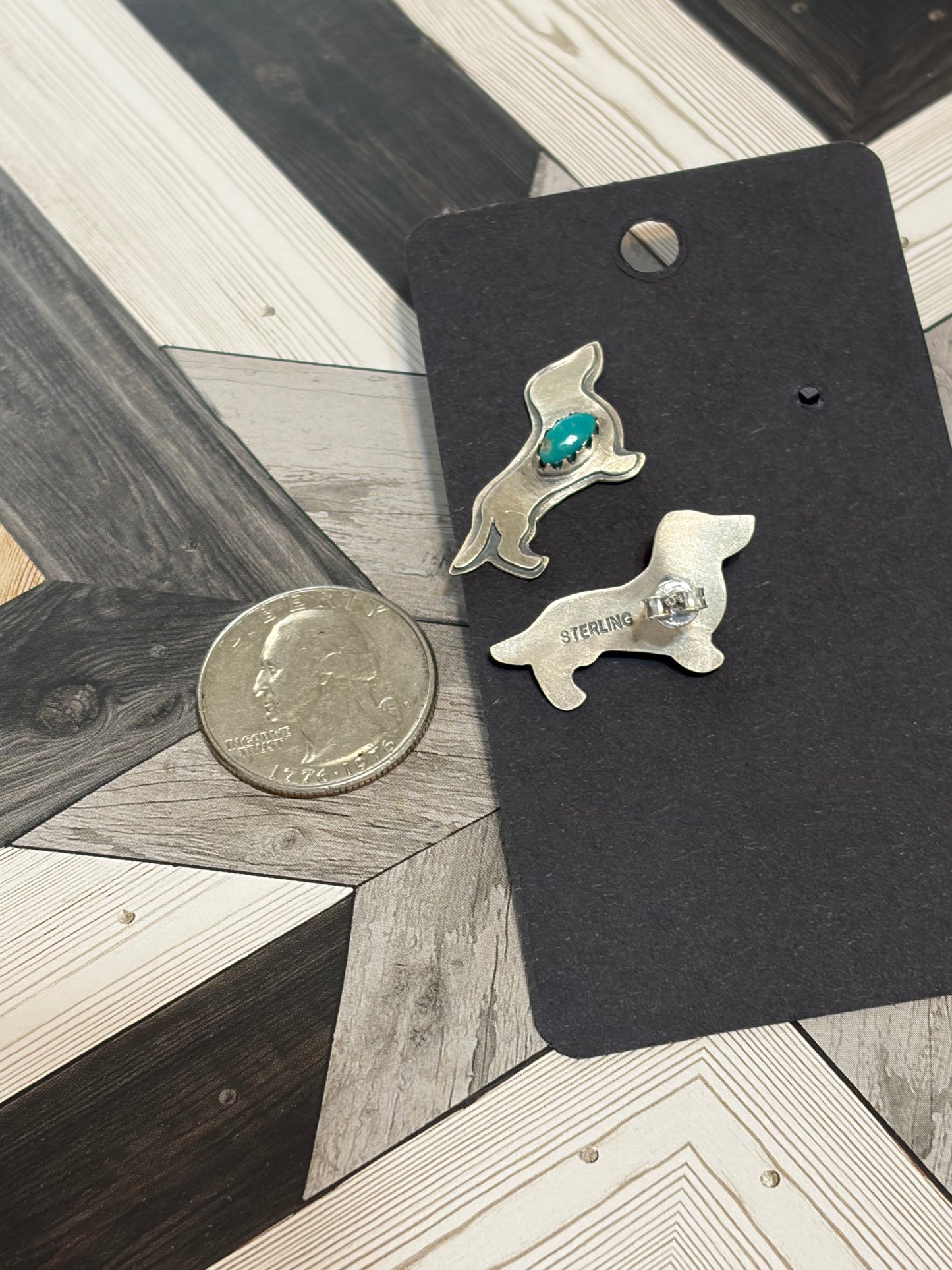 Handcrafted Kingman Turquoise Dachshund Earrings
