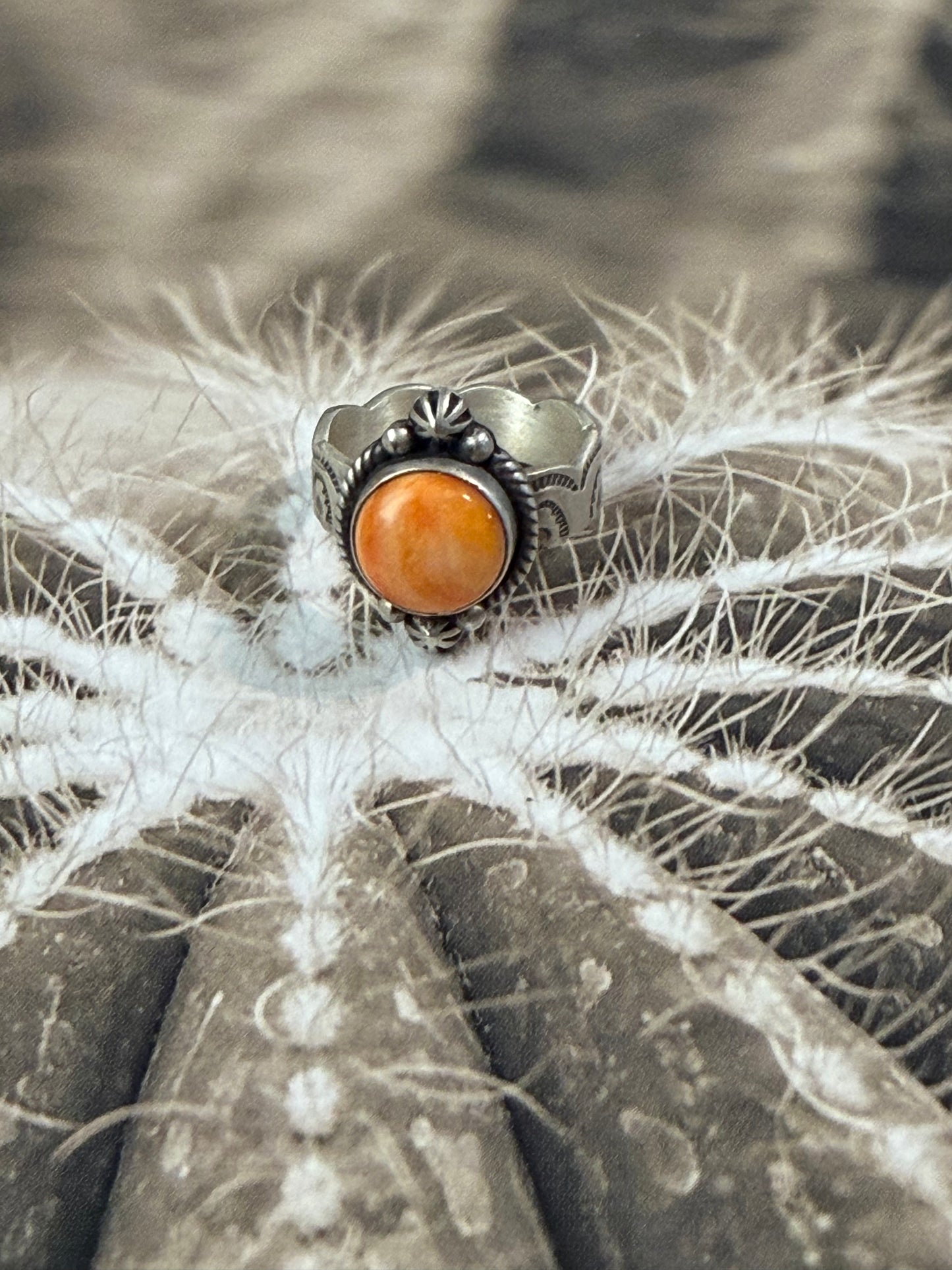 Orange Spiny Thick Band Ring - size 7