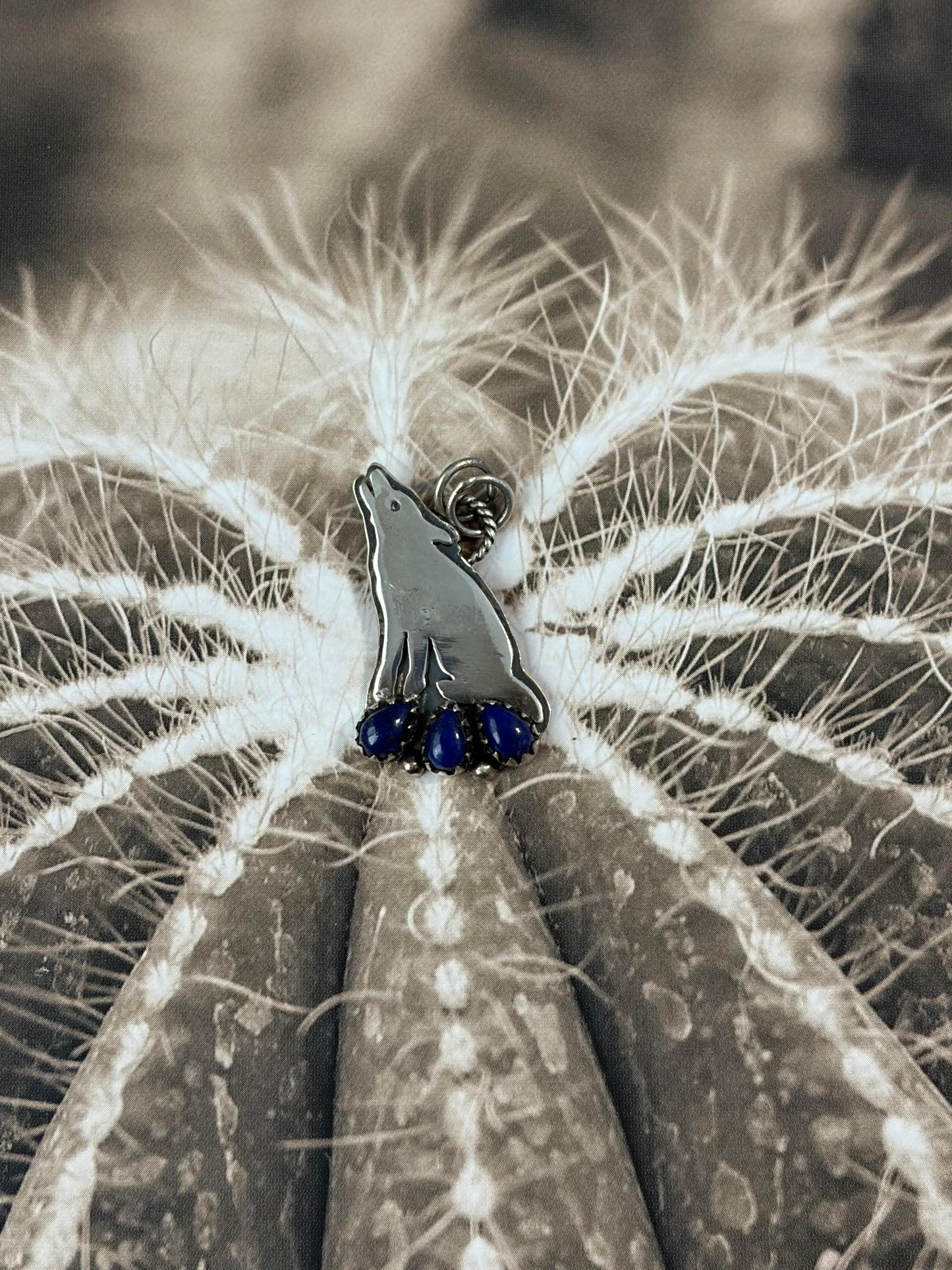 Handcrafted Lapis Lazuli Howling Coyote Pendant