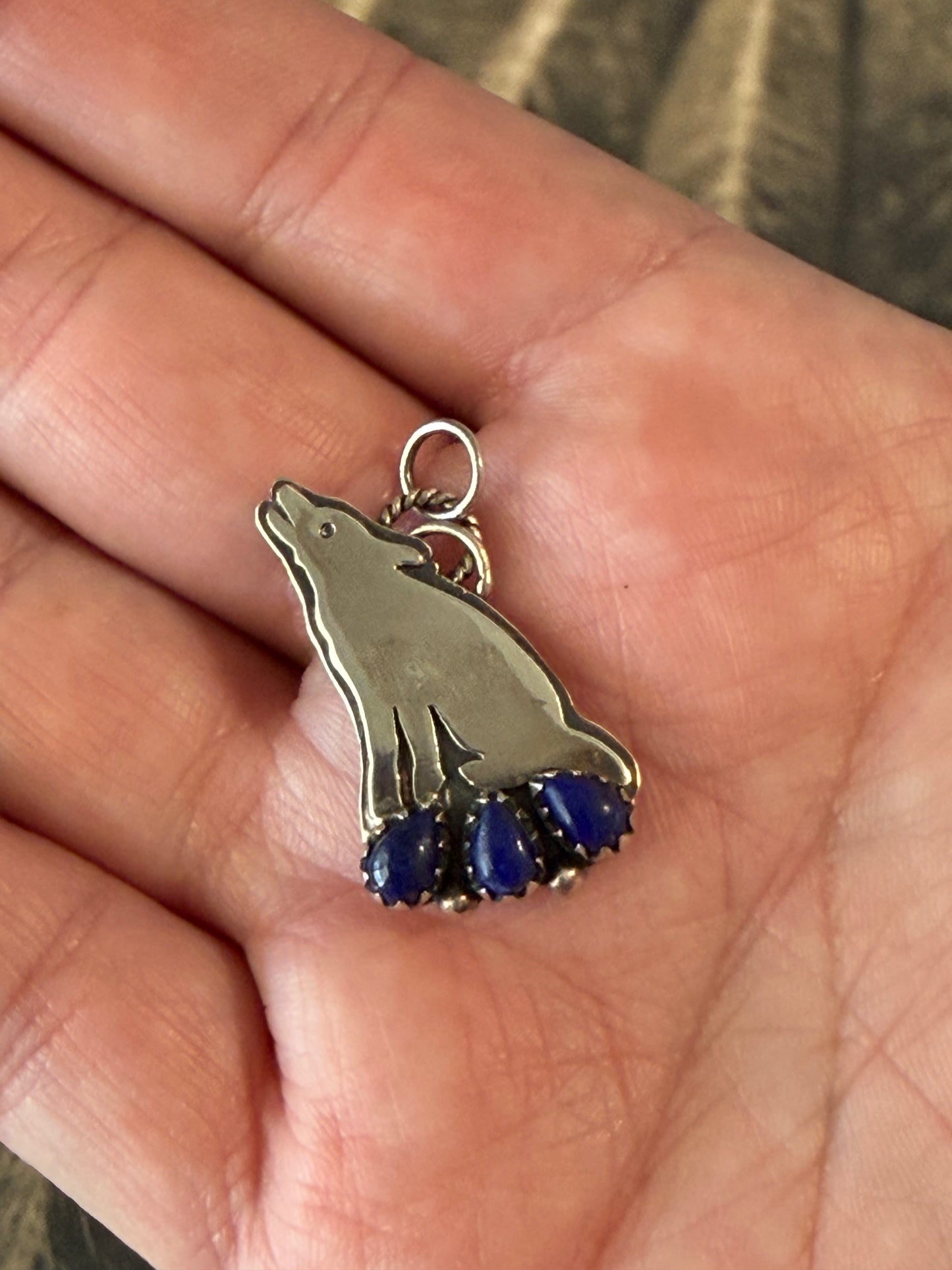 Handcrafted Lapis Lazuli Howling Coyote Pendant