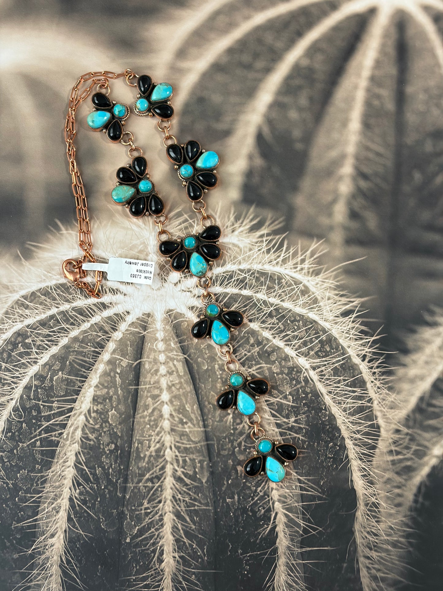 COPPER - Black Onyx & Turquoise Statement Lariat