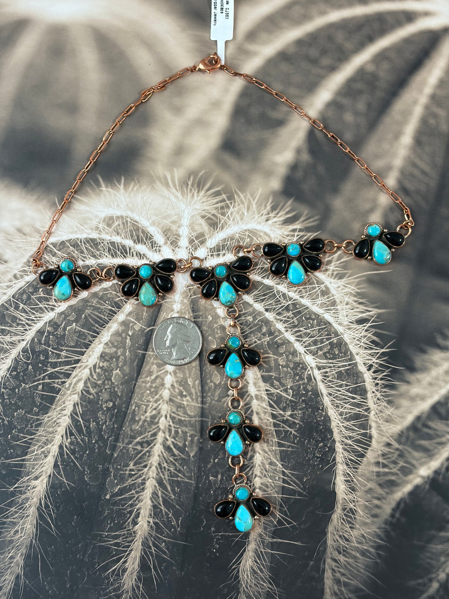 COPPER - Black Onyx & Turquoise Statement Lariat