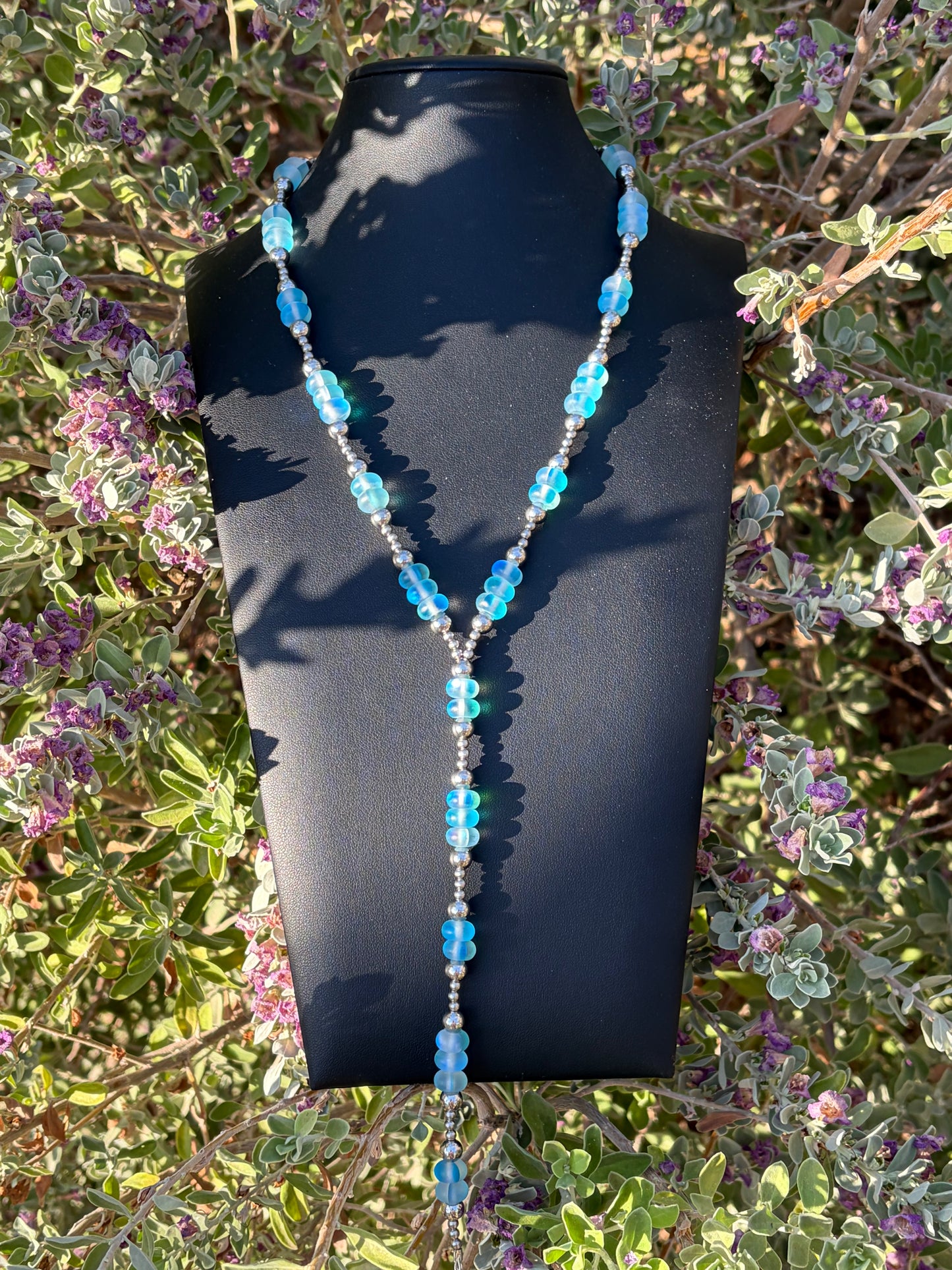 The Mermaid Glass & Desert Steel Lariat Necklace