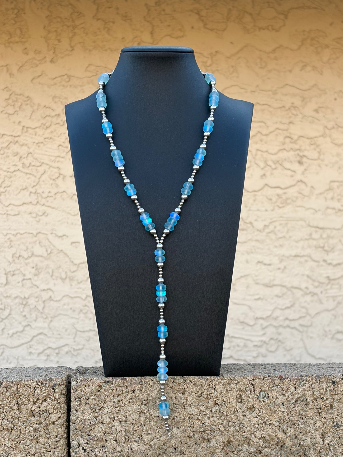 The Mermaid Glass & Desert Steel Lariat Necklace
