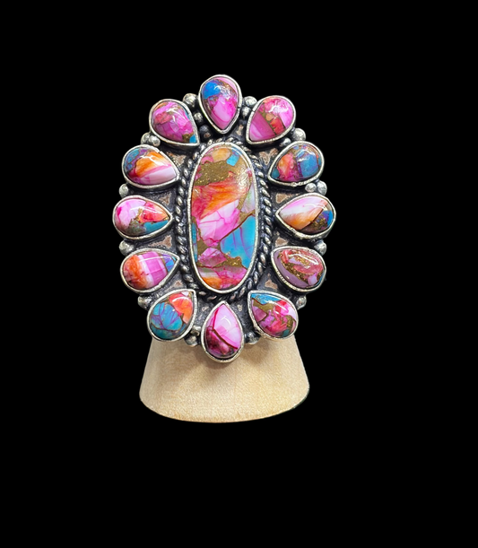 Pink Dahlia Cluster Ring - size 7