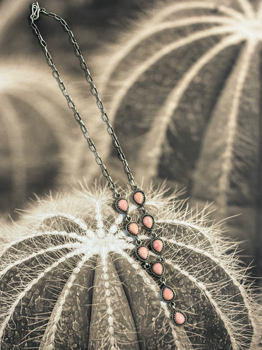 Handcrafted Pink Conch 9 Shell/Stone Lariat Necklace
